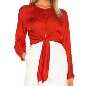 Satin jacquard fabric blouse with tie medium